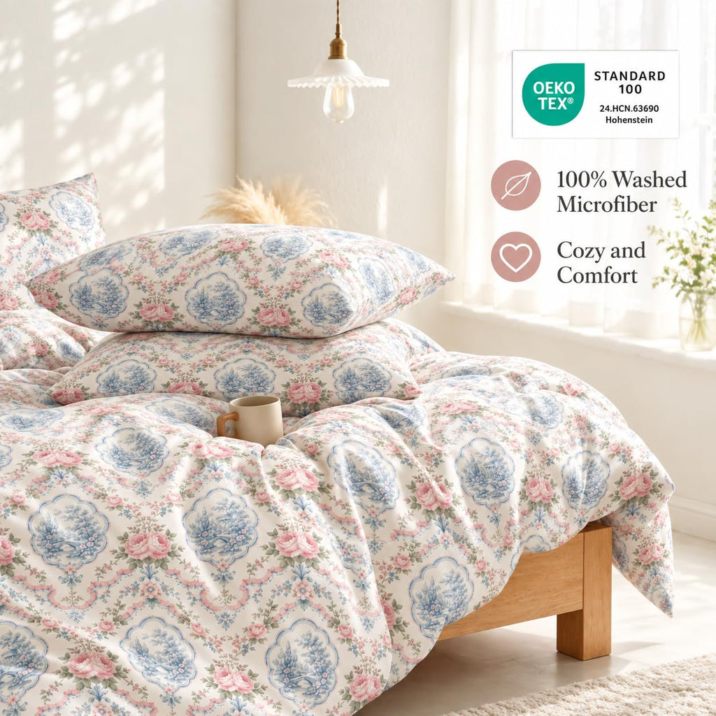 Vintage Floral Toile Comforter Full, French Country Bedding