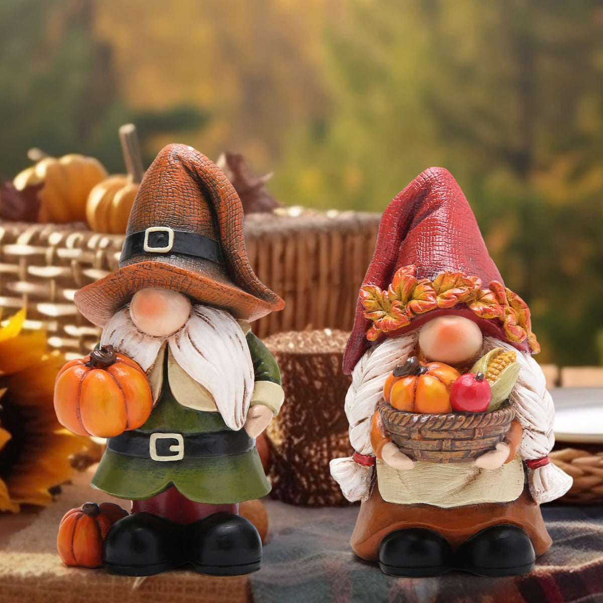 Fall Pumpkin Figurines, Thanksgiving Decorations, Set of 2