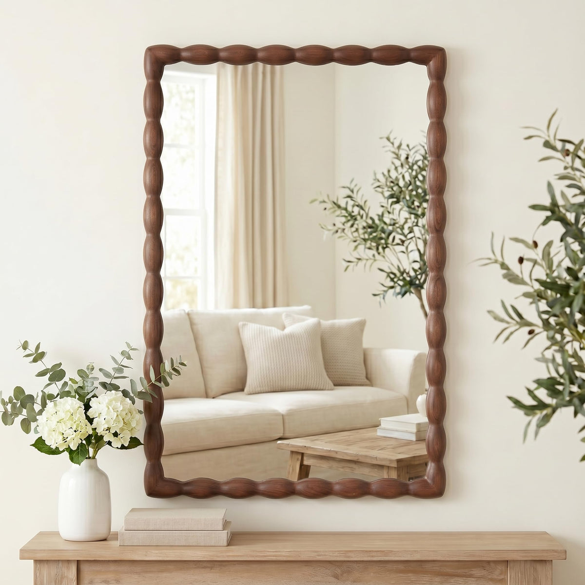 36"x24" Rectangular Solid Wood Farmhouse Decorative Wall Mirror