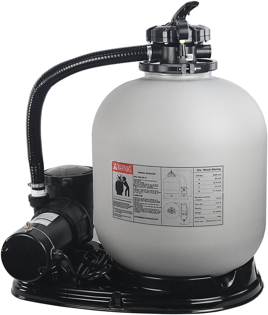 19" Sand Filter with 1.5HP Pool Pump High Flow 4,500GPH for Above Ground Swimming Pool Media System up to 18,000