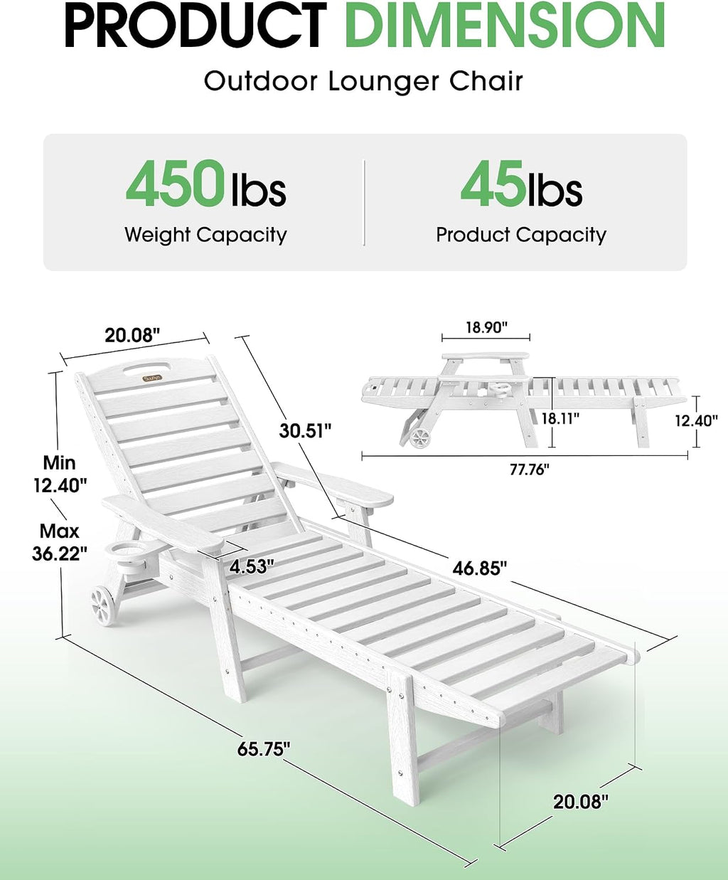 Chaise Lounge Outdoor Set of 2, Lounge Chair Outdoor with Wood Texture, Adjustable 5-Position Backrest, HDPE Lounge