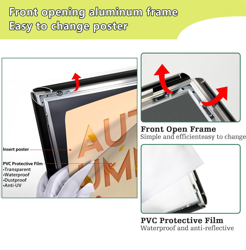 Adjustable Sign Holder Stand 8.5x11 inch, Floor Standing Sign Holder, 360° Rotation, Signage Stand with Snap-Open