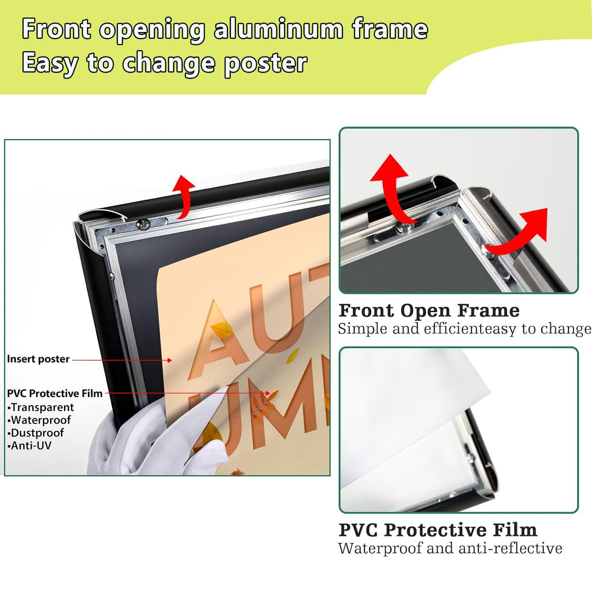 Adjustable Sign Holder Stand 8.5x11 inch, Floor Standing Sign Holder, 360° Rotation, Signage Stand with Snap-Open