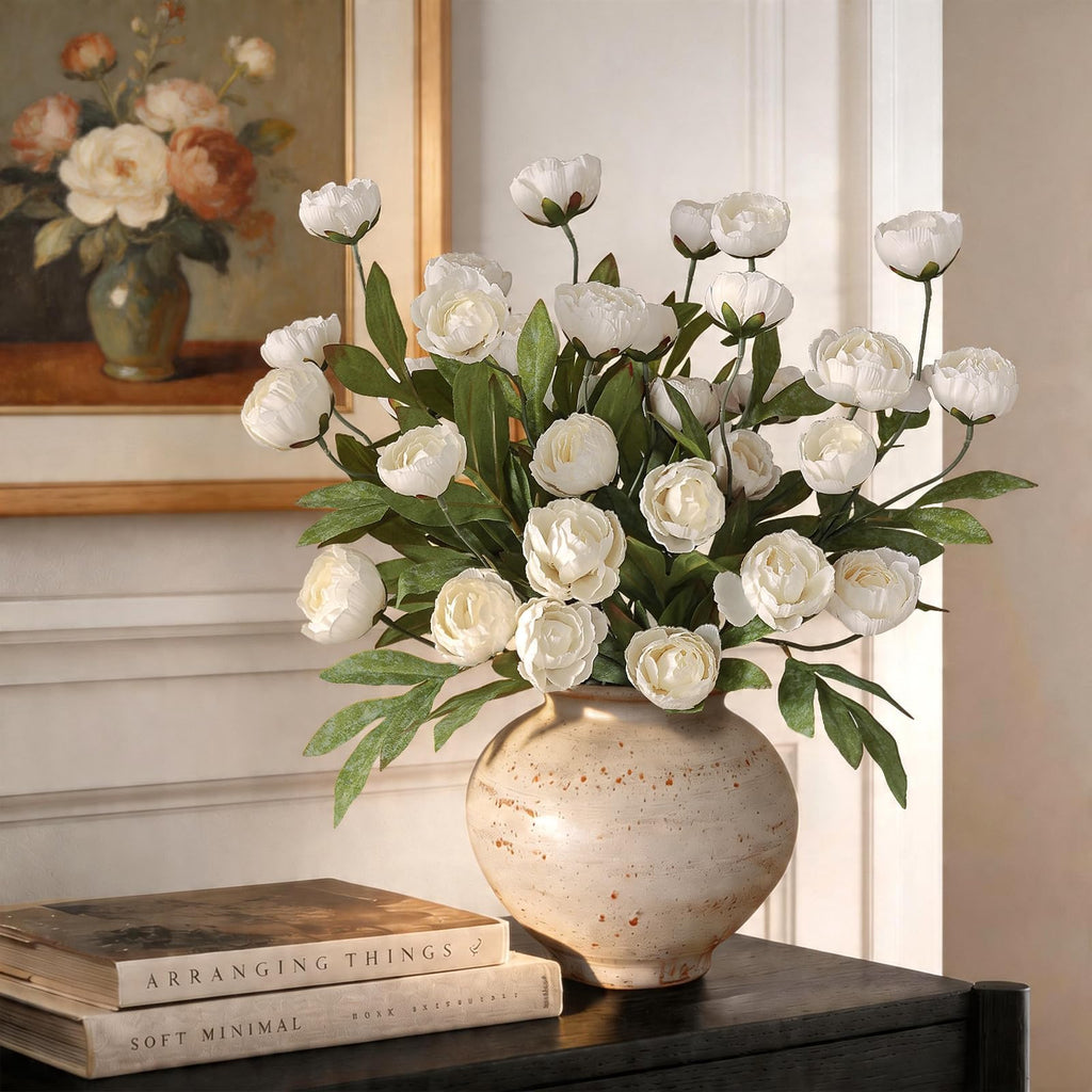 12 Pcs 27" Artificial Peony Silk Flower Stems for Vase Decor(Cream)