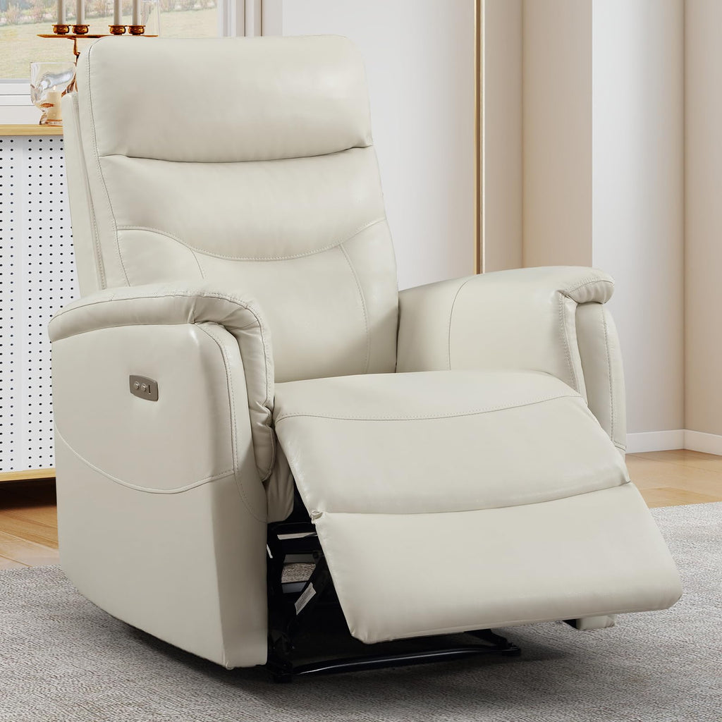 Genuine Leather Power Recliner, White, 2Pack