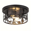 Rustic Farmhouse Flush Mount Ceiling Light, Black Bear Light