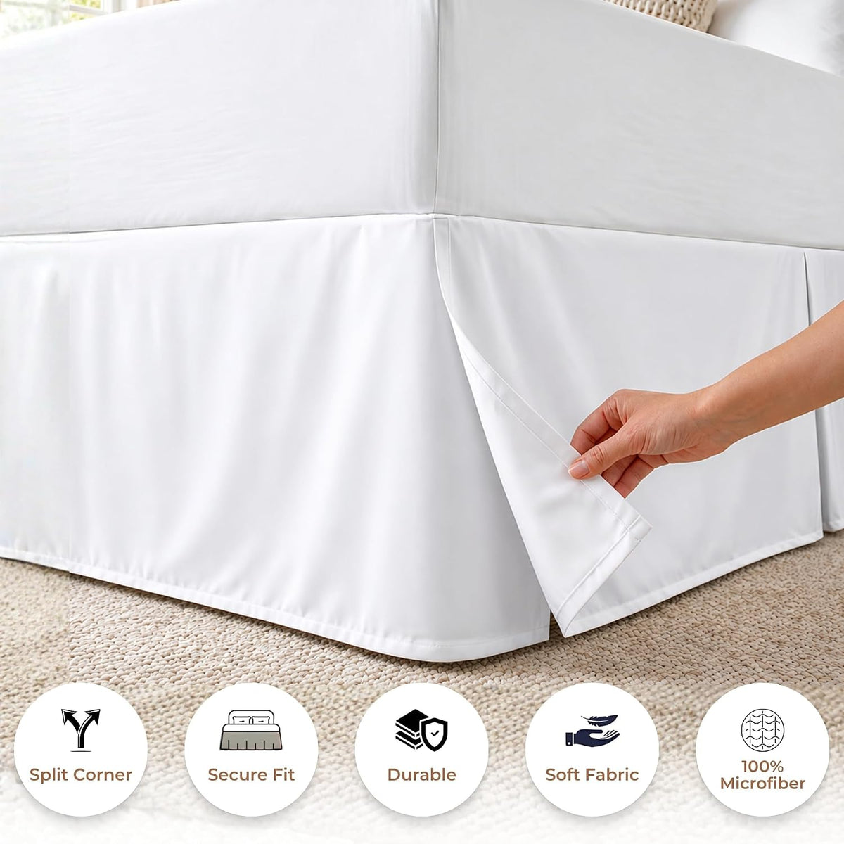Dee's Collection Queen Size Bed Skirt 15" Drop Hotel Quality Pleated Dust Ruffle with Platform Style Secure Fit