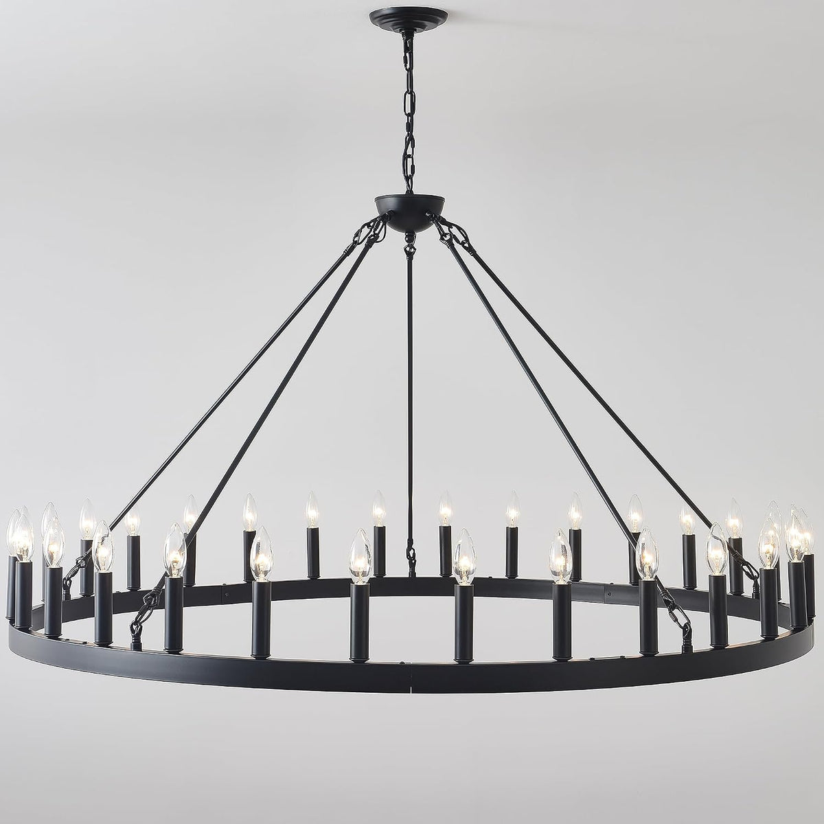 53 Inch Black Extra Large Wagon Wheel Chandelier