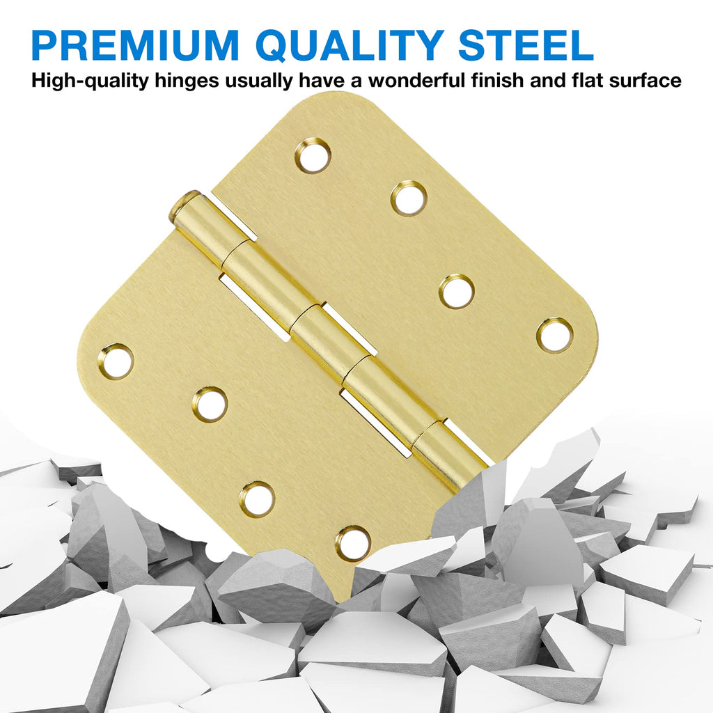 12 Pack Satin Brass Door Hinges 4" Heavy Duty with 5/8" Radius Corners