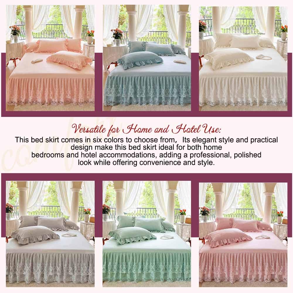 Lace Ruffled Bed Skirt, 17 Inch Drop Easy Fit Bedskirt Bed Sheet for Hidden Box Spring & Under Bed Storage