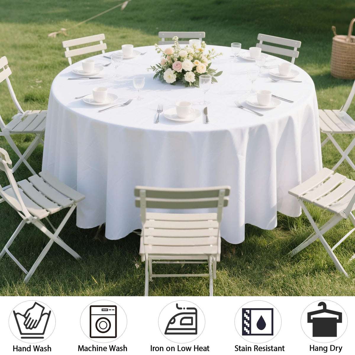 White Table Clothes for Round Tables 120 inch Stain and Wrinkle Resistant Washable Polyester Table Cover for Banquet