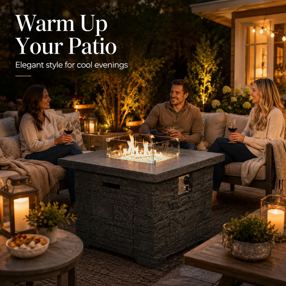 4-Piece Propane Fire Pit Table Set, 50, 000 BTU Outdoor Gas Fire Table