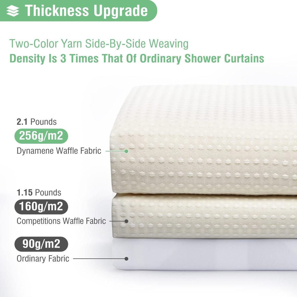 Extra Long Waffle Shower Curtain 256 GSM Fabric 72x96 Cream/Ivory