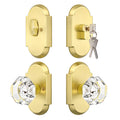 Satin Gold Door Knobs with Deadbolt, Glass Door Knob with Deadbolt Lockset