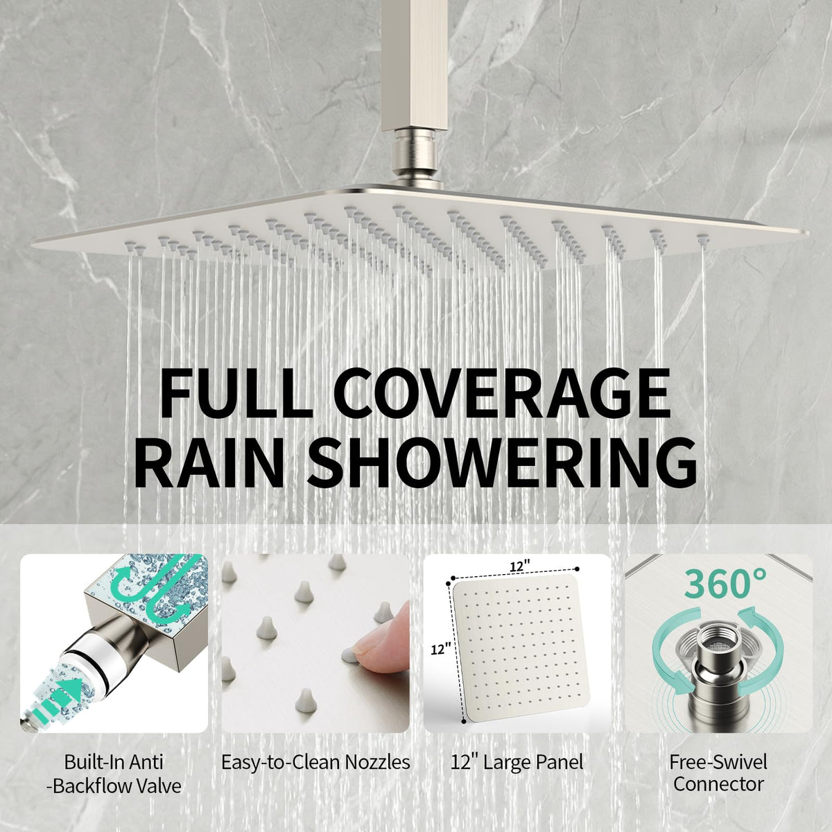 12 Inch Ceiling Mount Rain Shower System,Brushed Nickel