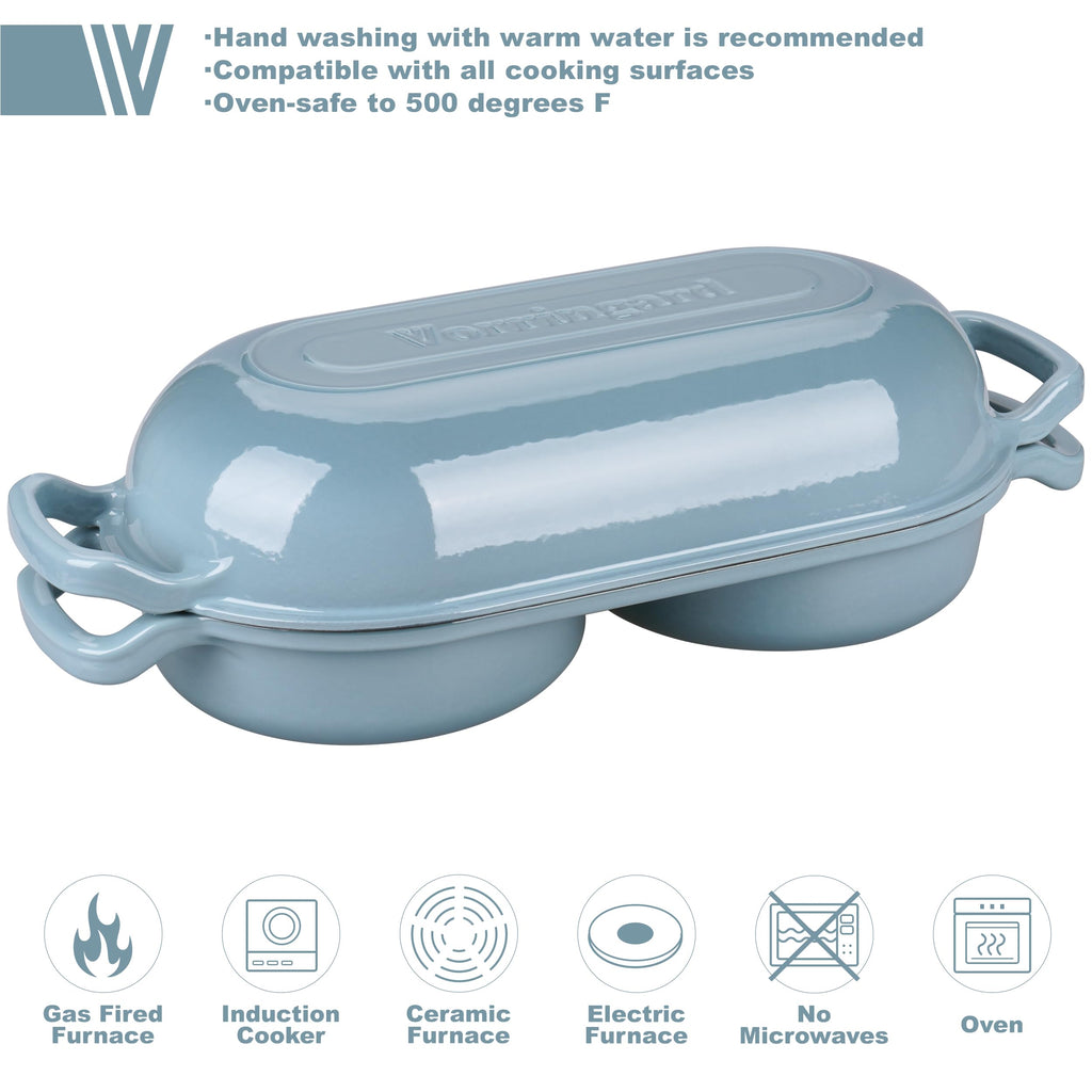 Enameled Cast Iron Double Dutch Oven with Lid, Dual Round Loaf Pan, Bread pan made Sourdough Bread Baking, Sea salt