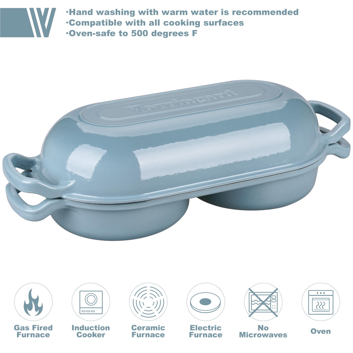 Enameled Cast Iron Double Dutch Oven with Lid, Dual Round Loaf Pan, Bread pan made Sourdough Bread Baking, Sea salt