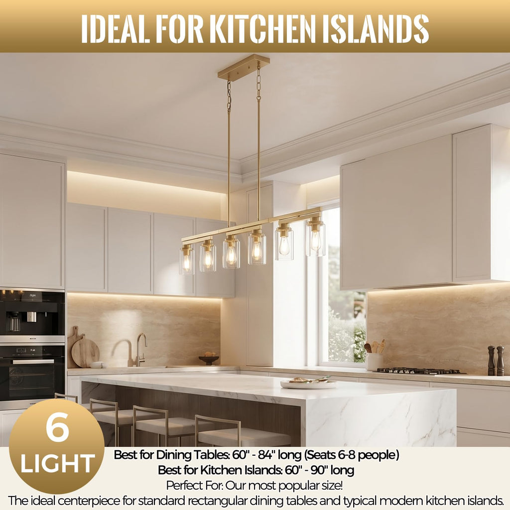 Brushed Gold Linear Chandelier,43.3" Dining Room Light Fixture