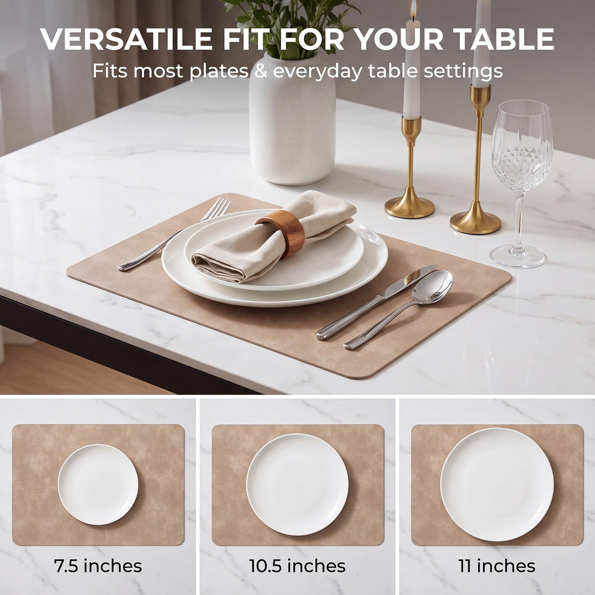 Fall Placemats Set of 4, Heat Resistant Faux Leather, Apricot