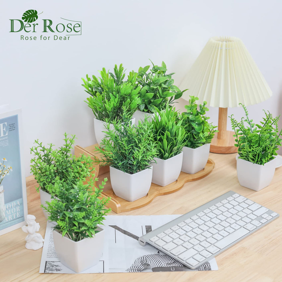 8 Pack Small Fake Plants in White Pots, Bathroom Home Decor Indoor