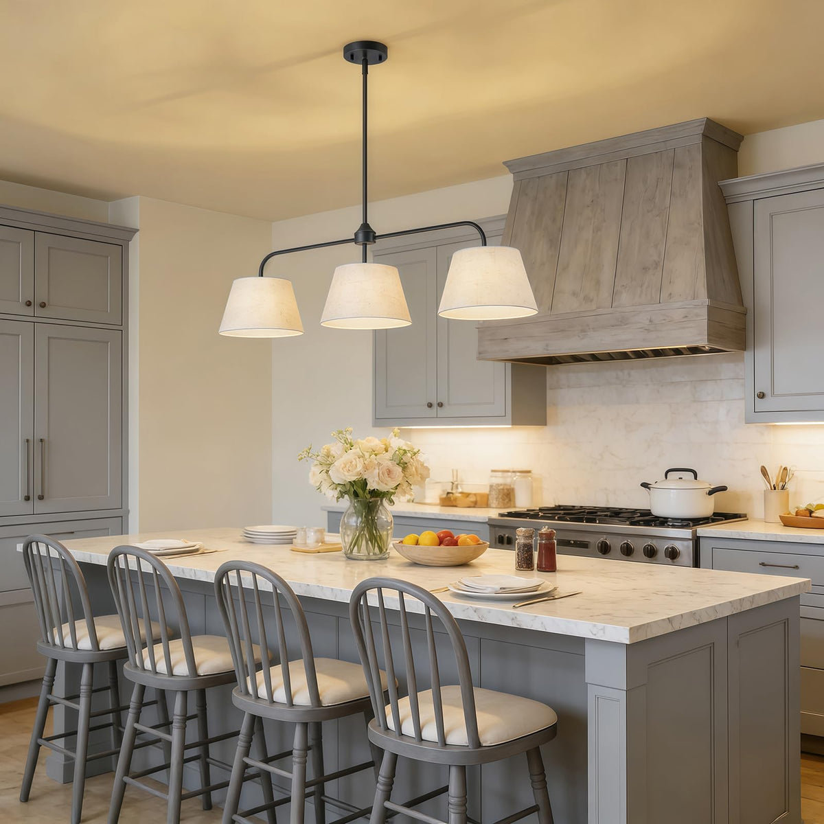 40" Linear Chandeliers, Black Kitchen Island Lighting