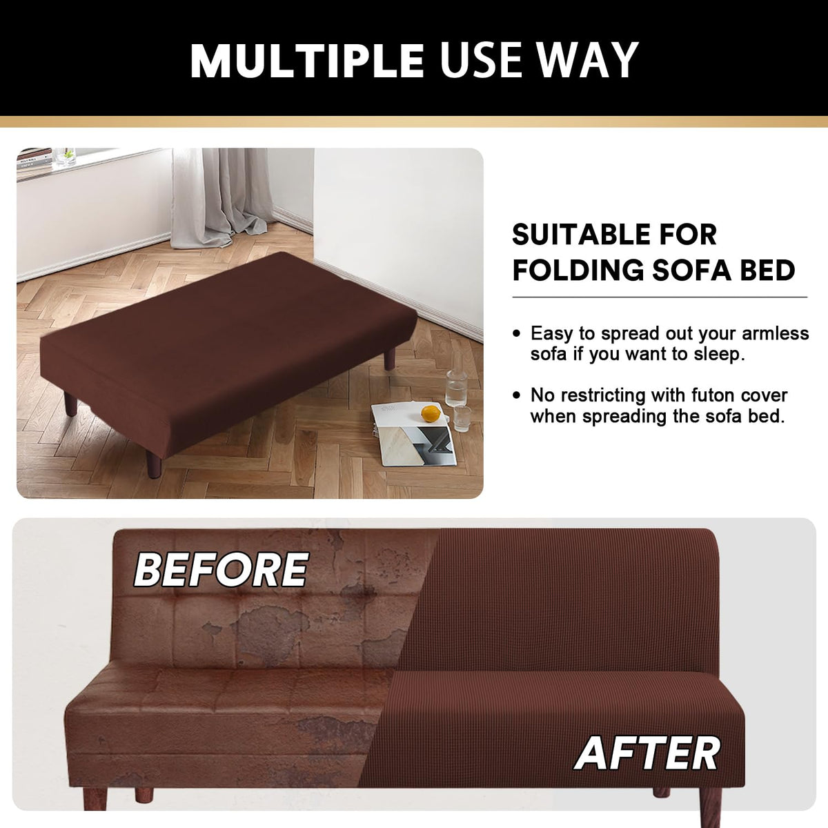 Stretch Armless Futon Cover Futon Slipcover Full Queen Size Couch Cover Futon Sofa Bed Cover Furniture Protector with