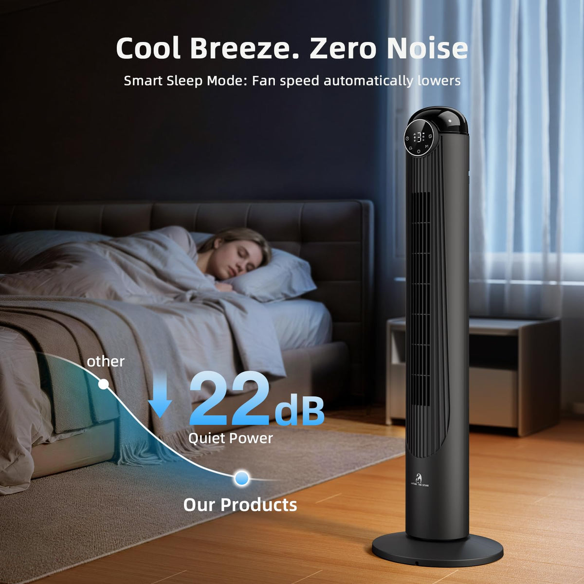 T42 Tower Fan, 42 Inch DC Brushless Motor Bladeless Oscillating Fan with Remote, 6 Speeds & 4 Modes,LED Display, 9H