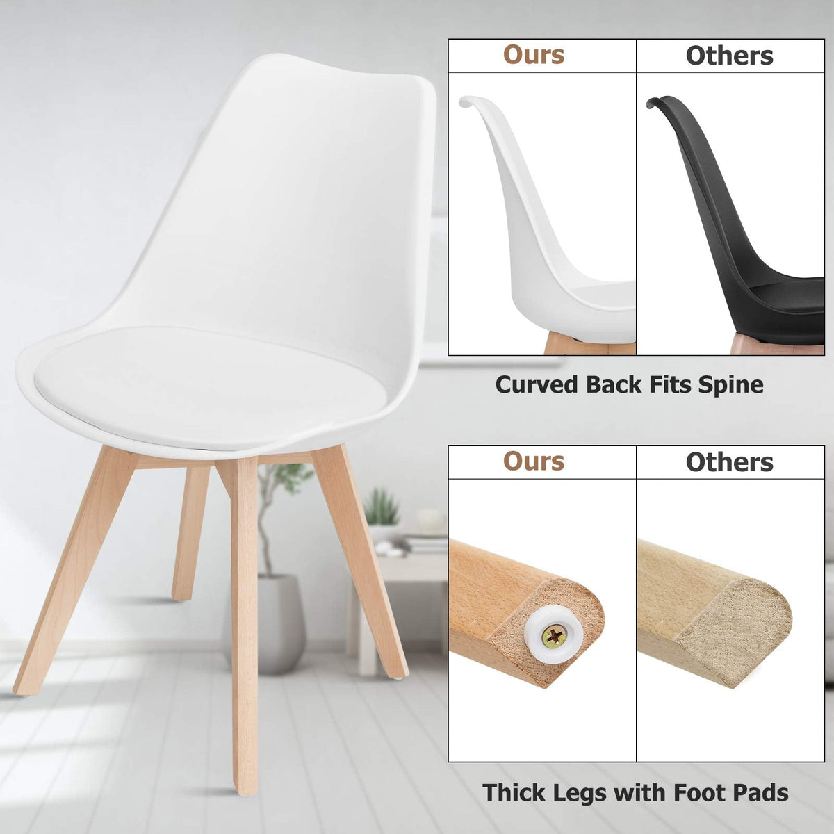 Inspired Saarinen Style Set of 4 Modern Dining Chairs, High Backrest Kitchen Chairs, Elegant Mid Century Side Chairs w/Padded Seat, Solid
