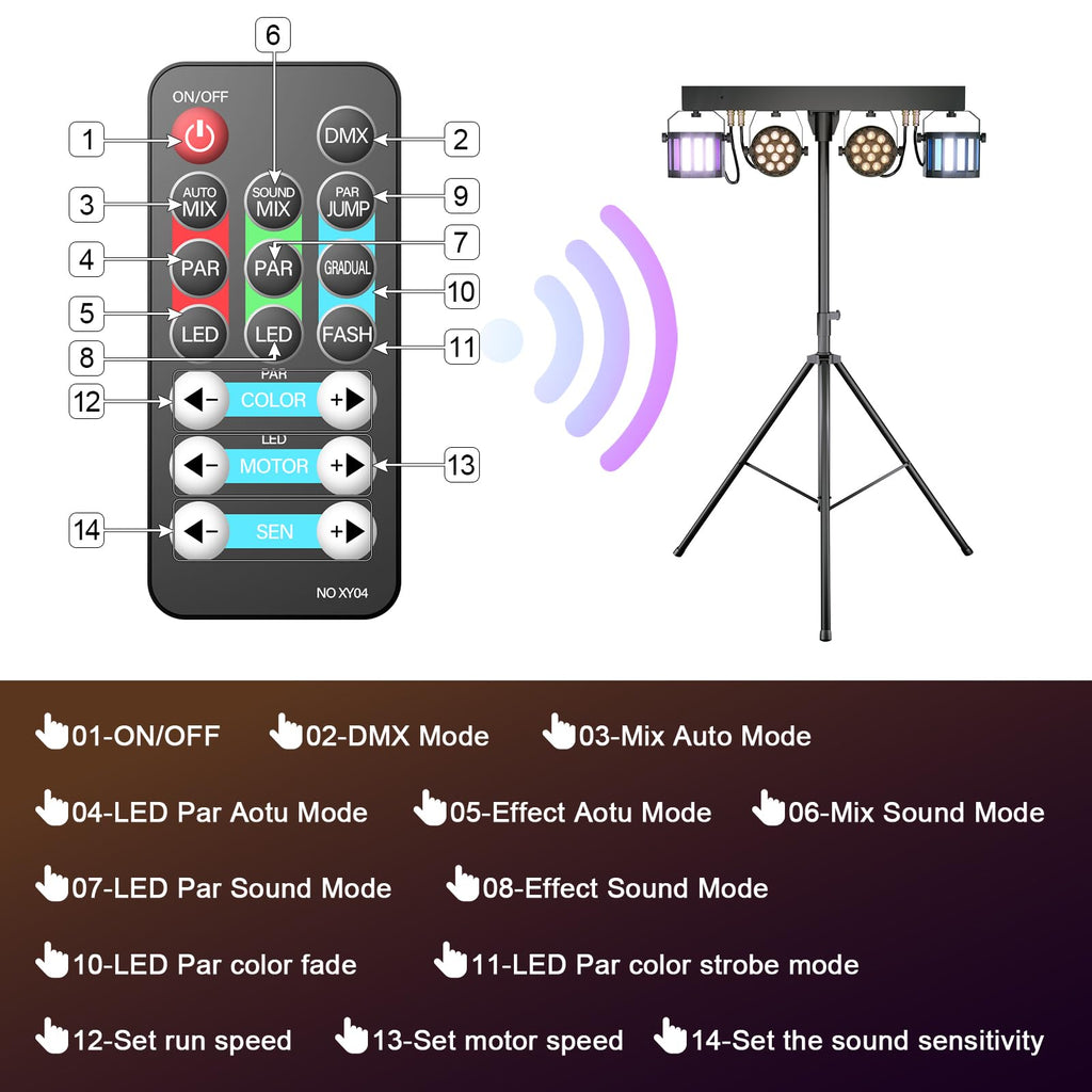 5 in 1 DJ Lights with Stand Combination Party Light Dj Disco Lights Stage Lighting for Parties 3/6/15CH with Sound