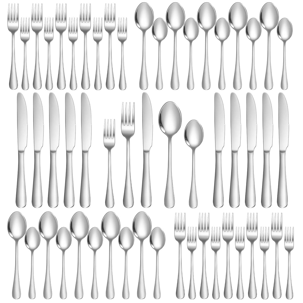 50-Piece Silverware Set for 10, Food Grade Stainless Steel Flatware Set, Mirror Polished Cutlery Utensil Set with
