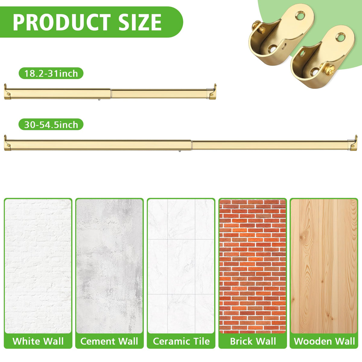Oval Closet Rod for Hanging Clothes 18.2 to 31 Inch, Includes End Supports, Adjustable Wardrobe Tube, Heavy Duty
