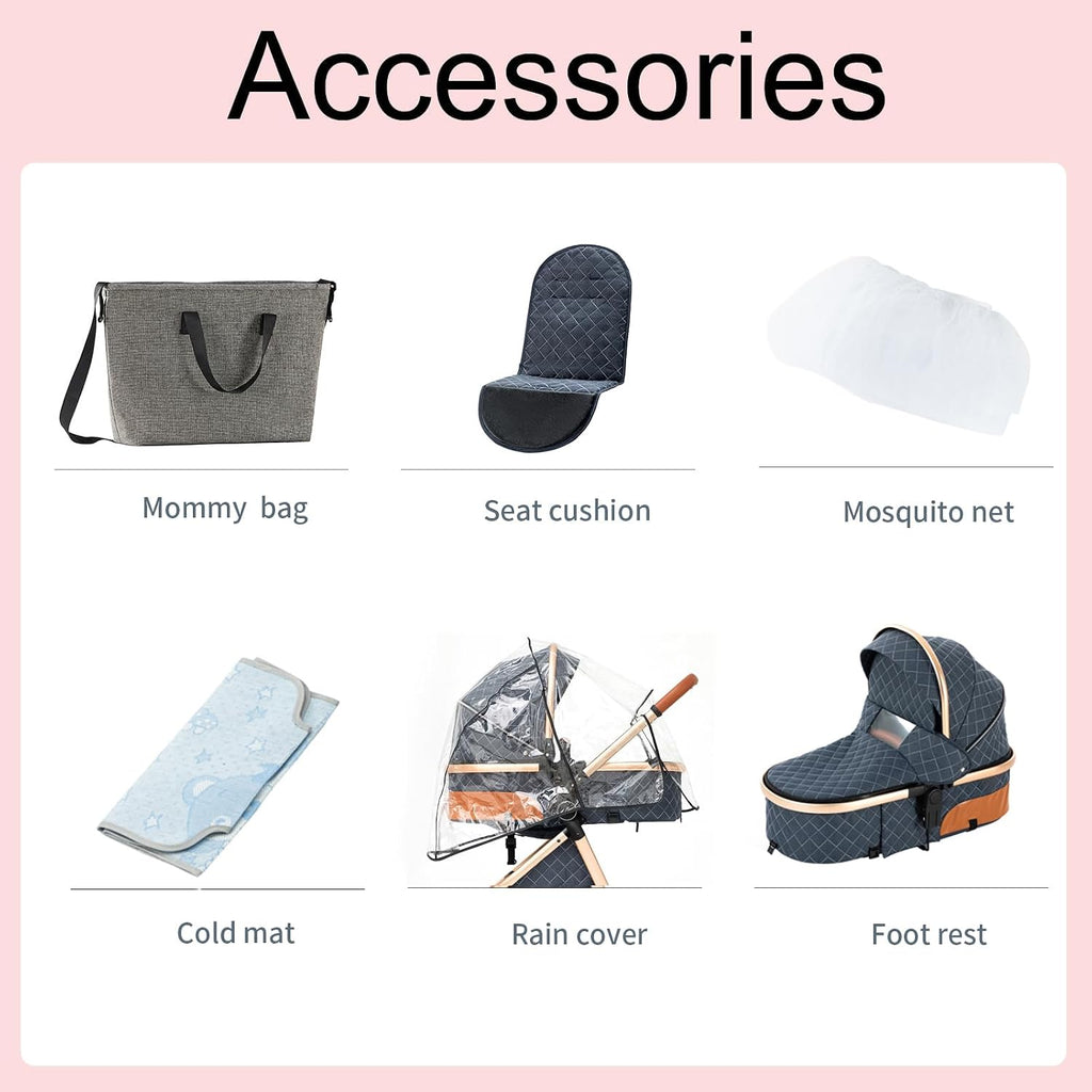 2 in 1 Baby Stroller, Convertible Pram, Reversible Standard Stroller, Portable Baby Buggy, Infant Carriage, Foldable