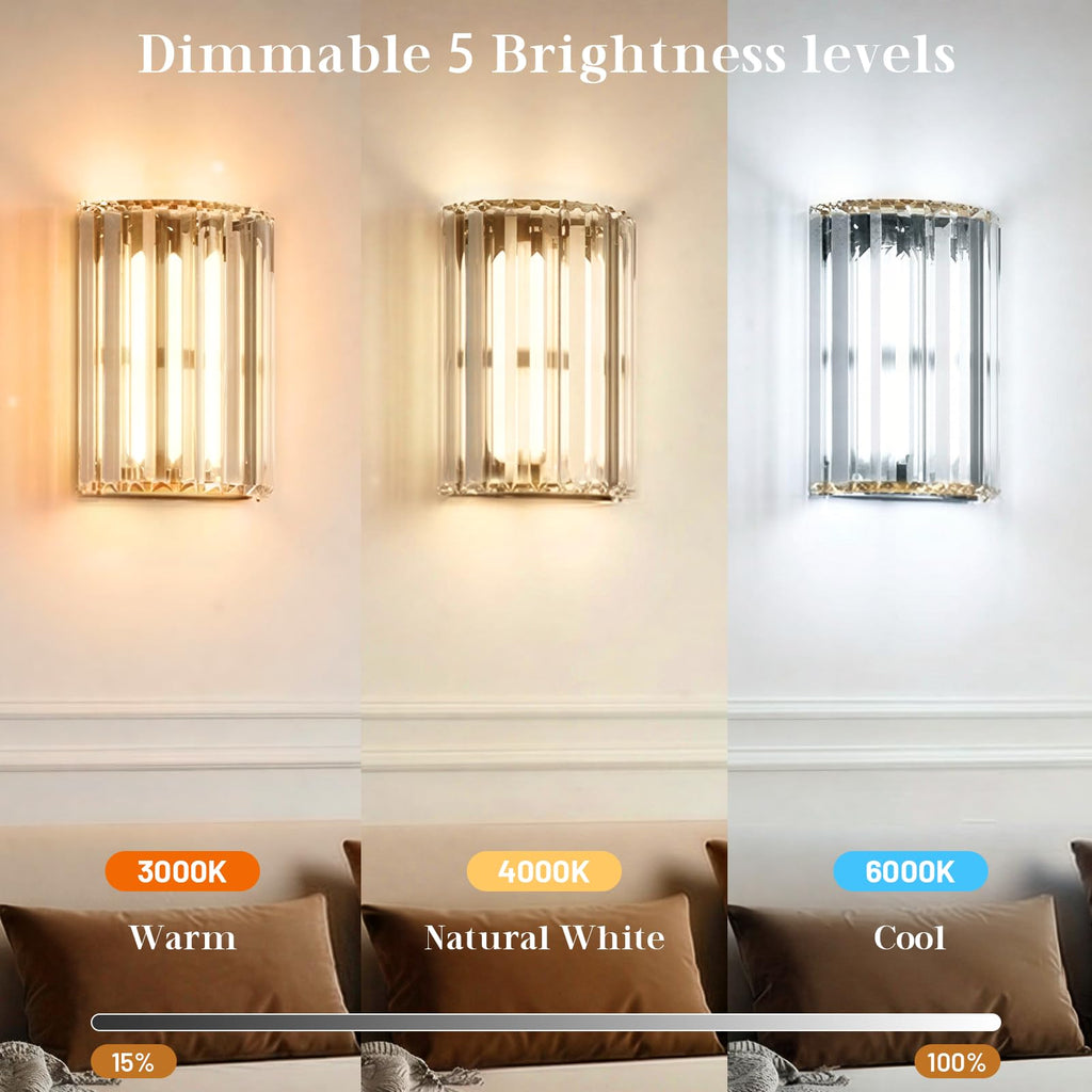 Black and Gold Battery Operated Wall Sconces Set of 2, Crystal Wireless Wall Lights with Remote, Rechargeable