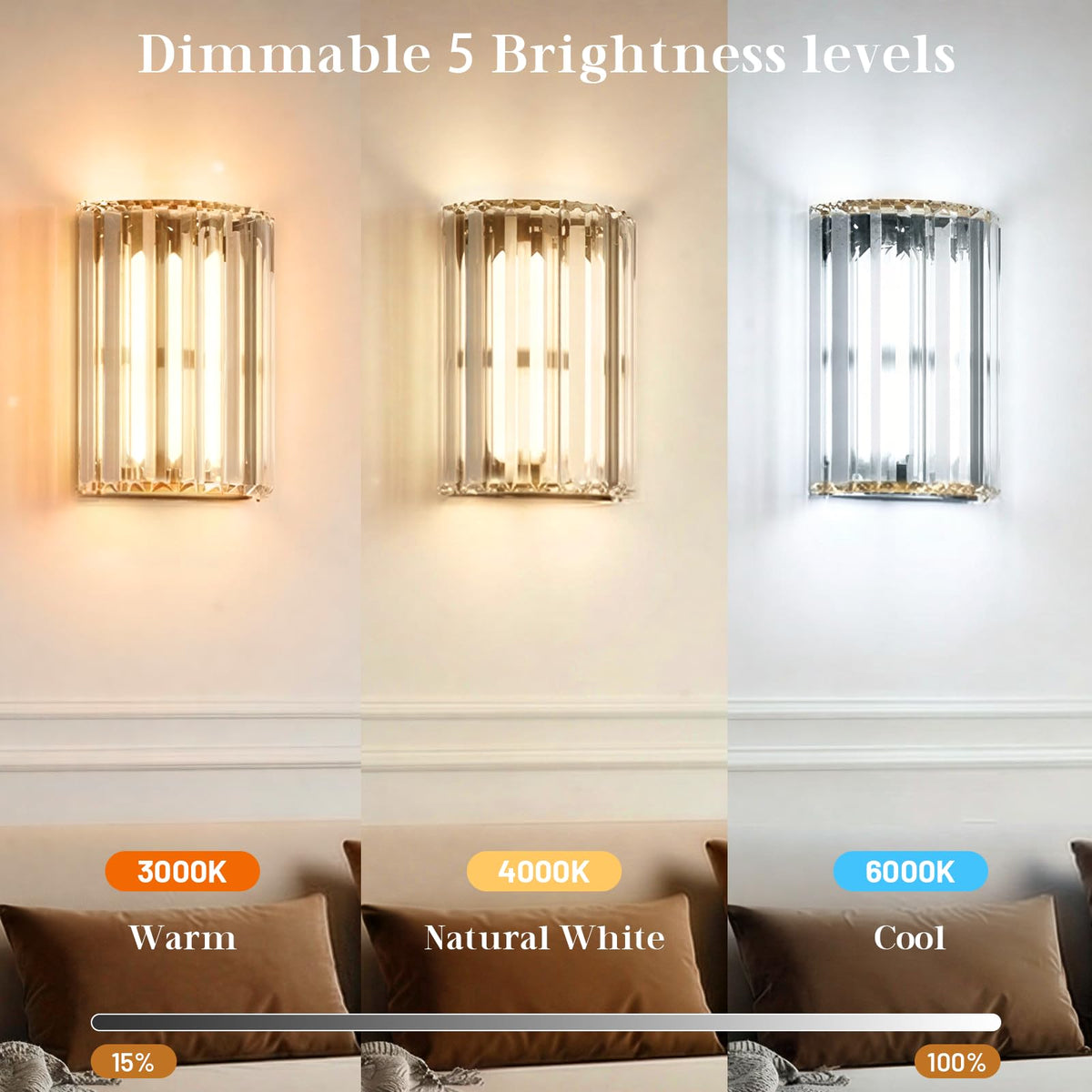 Black and Gold Battery Operated Wall Sconces Set of 2, Crystal Wireless Wall Lights with Remote, Rechargeable