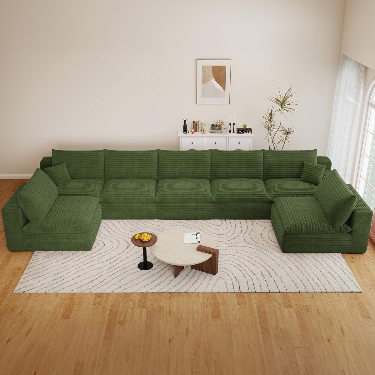 165" Oversized Cloud Sectional Couch with U-Shaped Chaise, 7-Seater Corduroy Viral Boneless Sofa, Memory Foam Couches