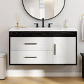36 Floating Vanity with Sink, Wall Mounted Bathroom Cabinet Vanity with Soft-Close System Cabinet, Marble Pattern