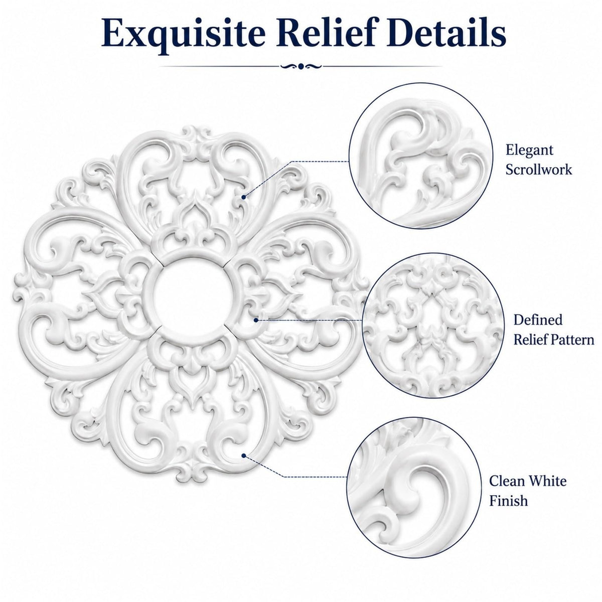 24-Inch OD x 5-Inch ID Split Ceiling Medallion, 4-Piece White PU