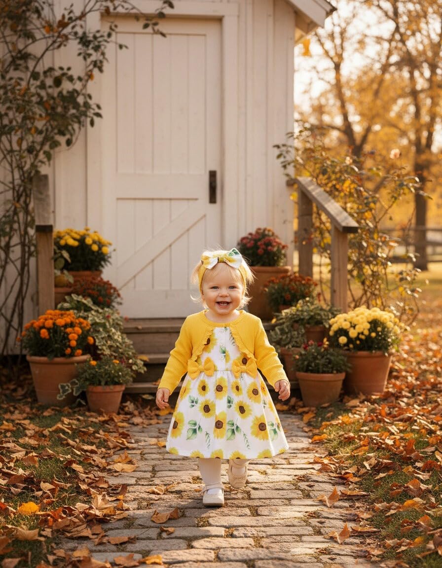 Baby Girl Dress Sunflower Floral Long Sleeve Dress