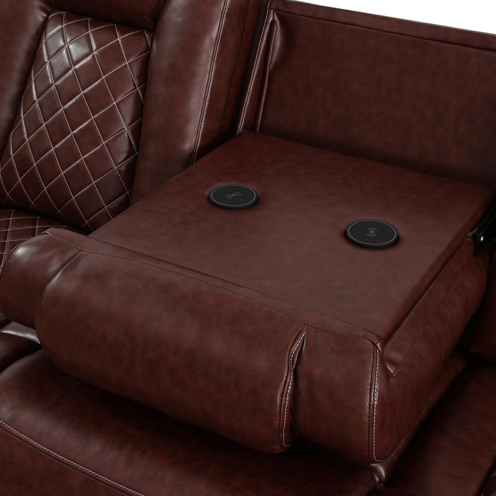 Power Recliner Sofa with LED Lights, Leather Power Reclining Sofa, Living Room 3-Seater Couch with with USB Power
