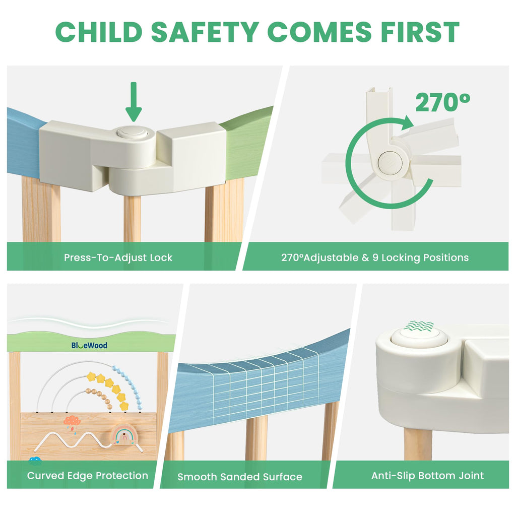 Foldable Wooden Baby Playpen, 45 x 45 x 24 inches, Pastel Dream, Rainbow