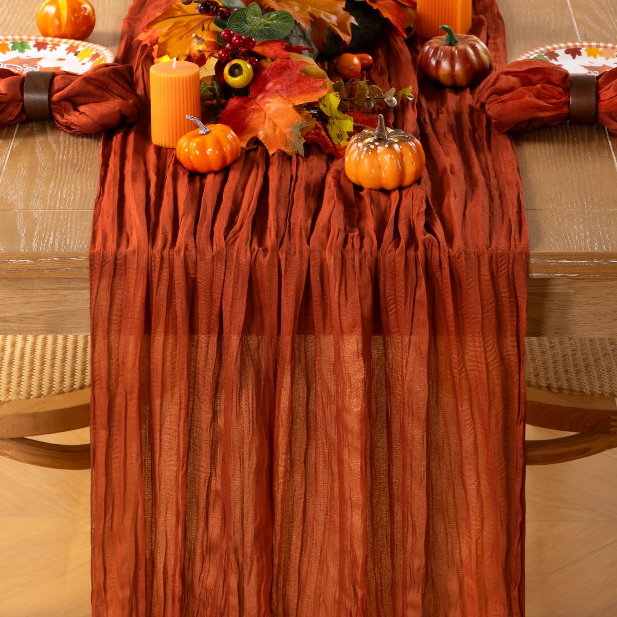 Fall Table Runner Terracotta Thanksgiving Cheesecloth Table Runner, 6 Pack