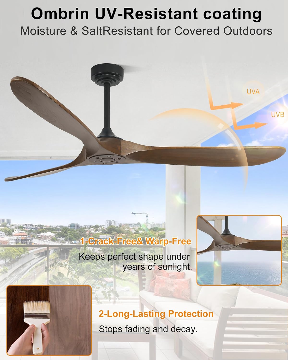 72" Wood Smart Ceiling Fan with Remote, No Light