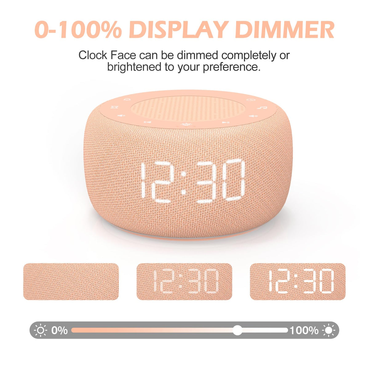 Sound Machine & Alarm Clock 2-in-1, Bedroom Sleep Clock, Peach