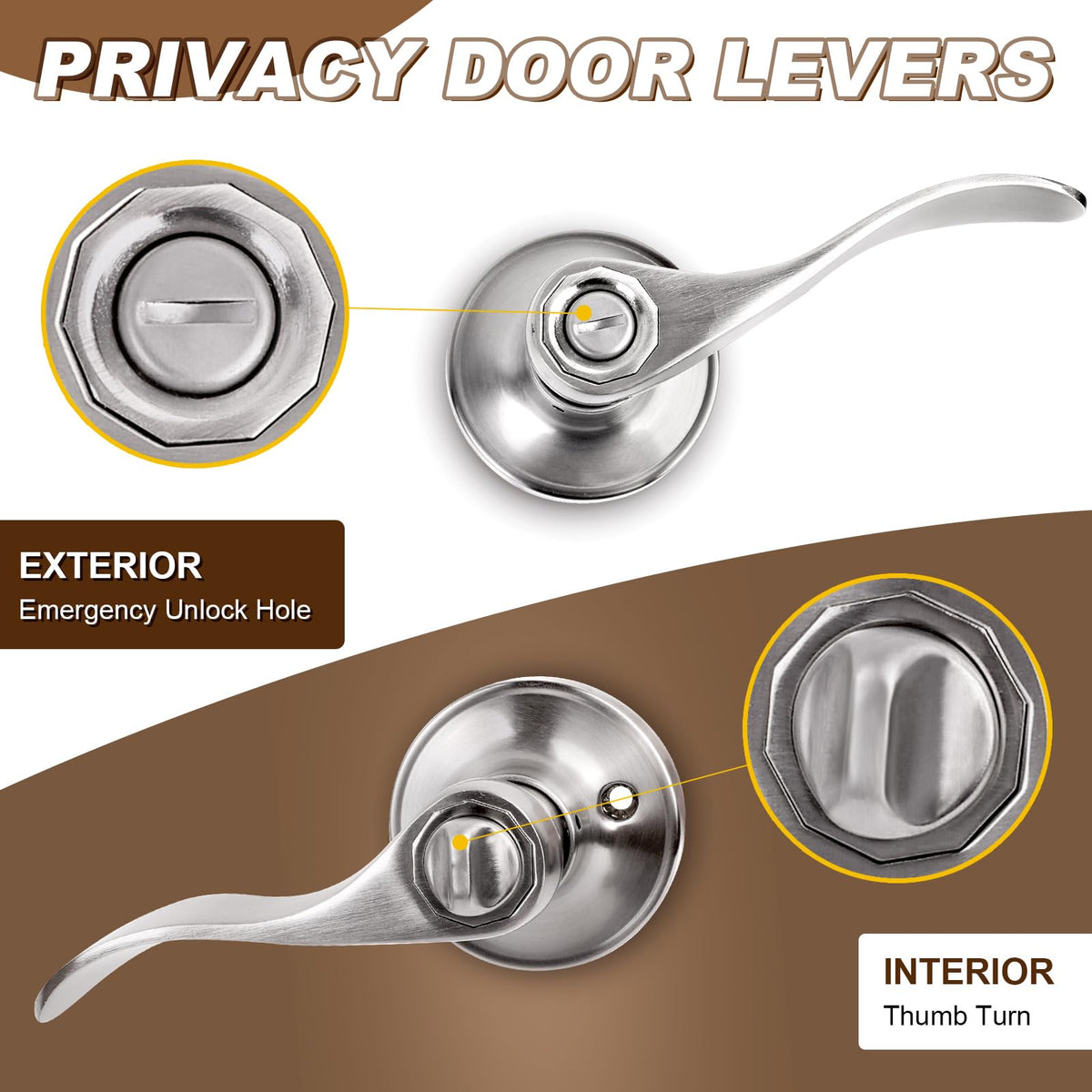 Privacy Door Handle Lock, Stain Brass Interior Door Handles with Screwdriver, Privacy Function Door Levers Bathroom