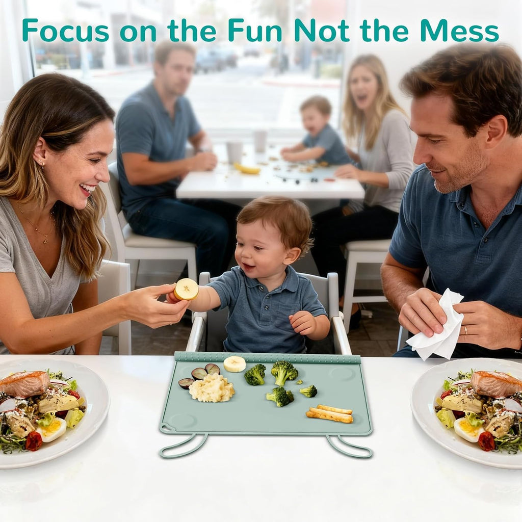 Silicone Placemat for Toddler Eating: Wipe Clean & Roll Up in The Diaper Bag - Table Mat for