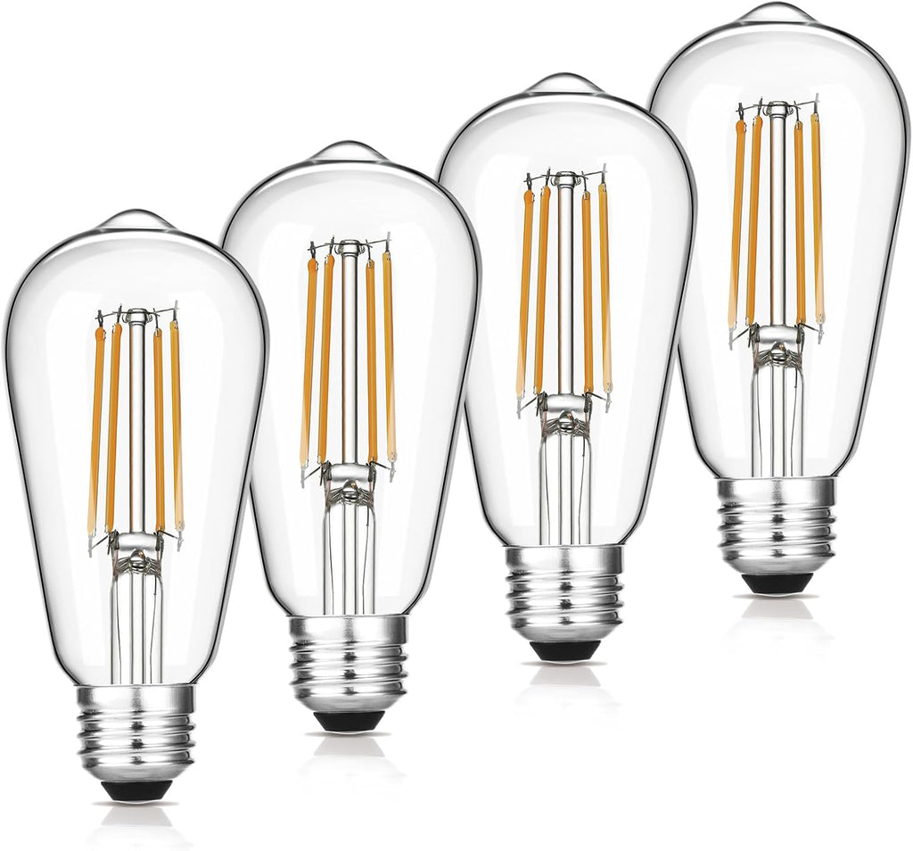 ST19 Vintage LED Edison Bulbs, 60W Eq, Dimmable, Warm White 2700K, 4-Pack