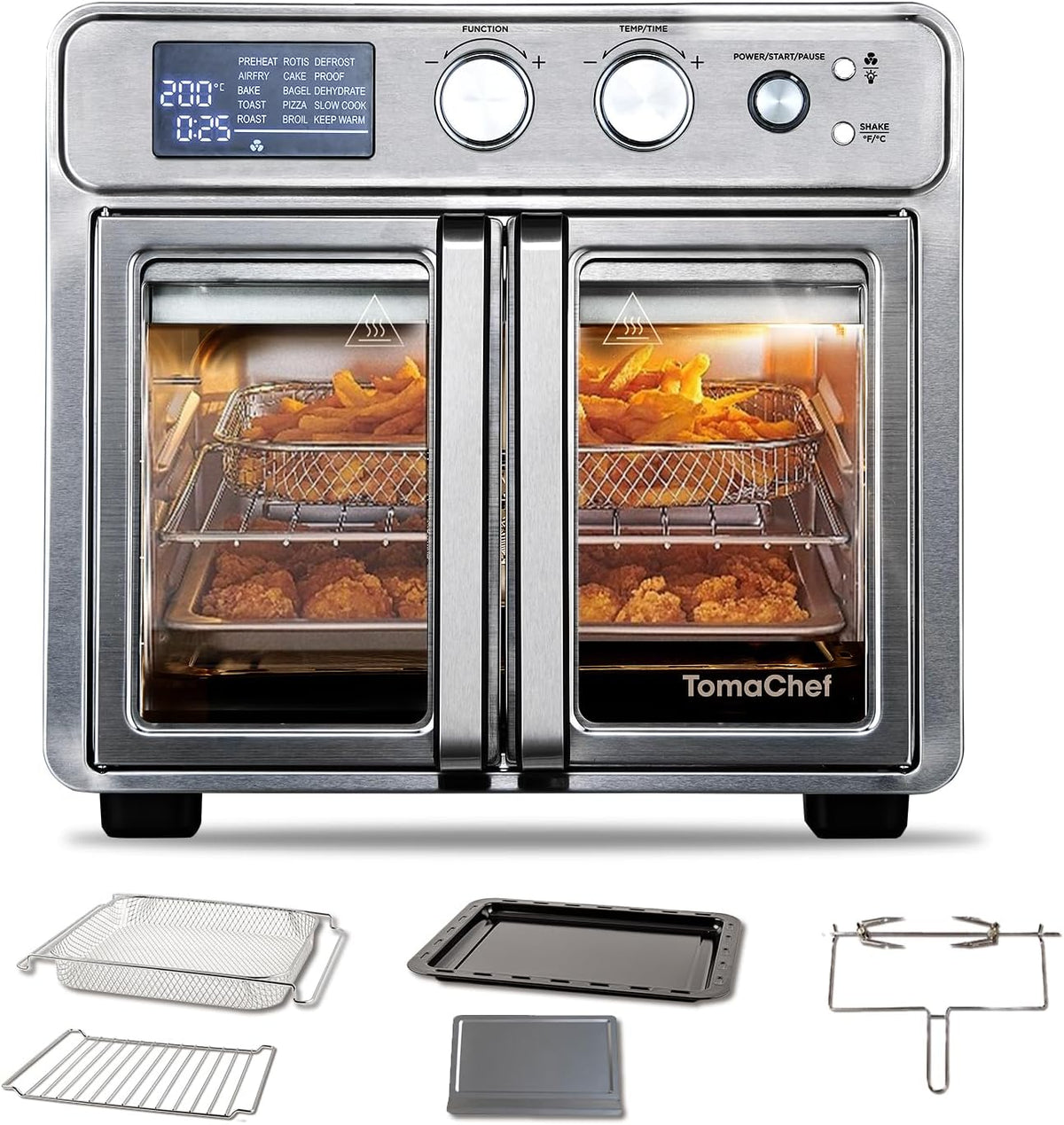 26QT French Door Air Fryer Toaster Oven Combo, 15 Cooking Functions including Rotisserie, and Digital Controls, 30