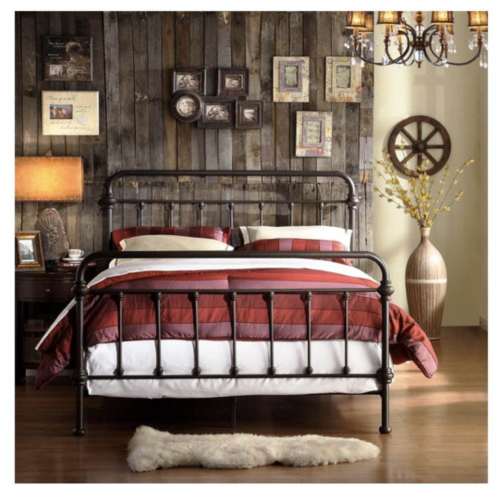 Wrought Iron Bed Frame Dark Bronze Metal Queen Size USA Vintage Look Shabby Chic French Country (Queen)