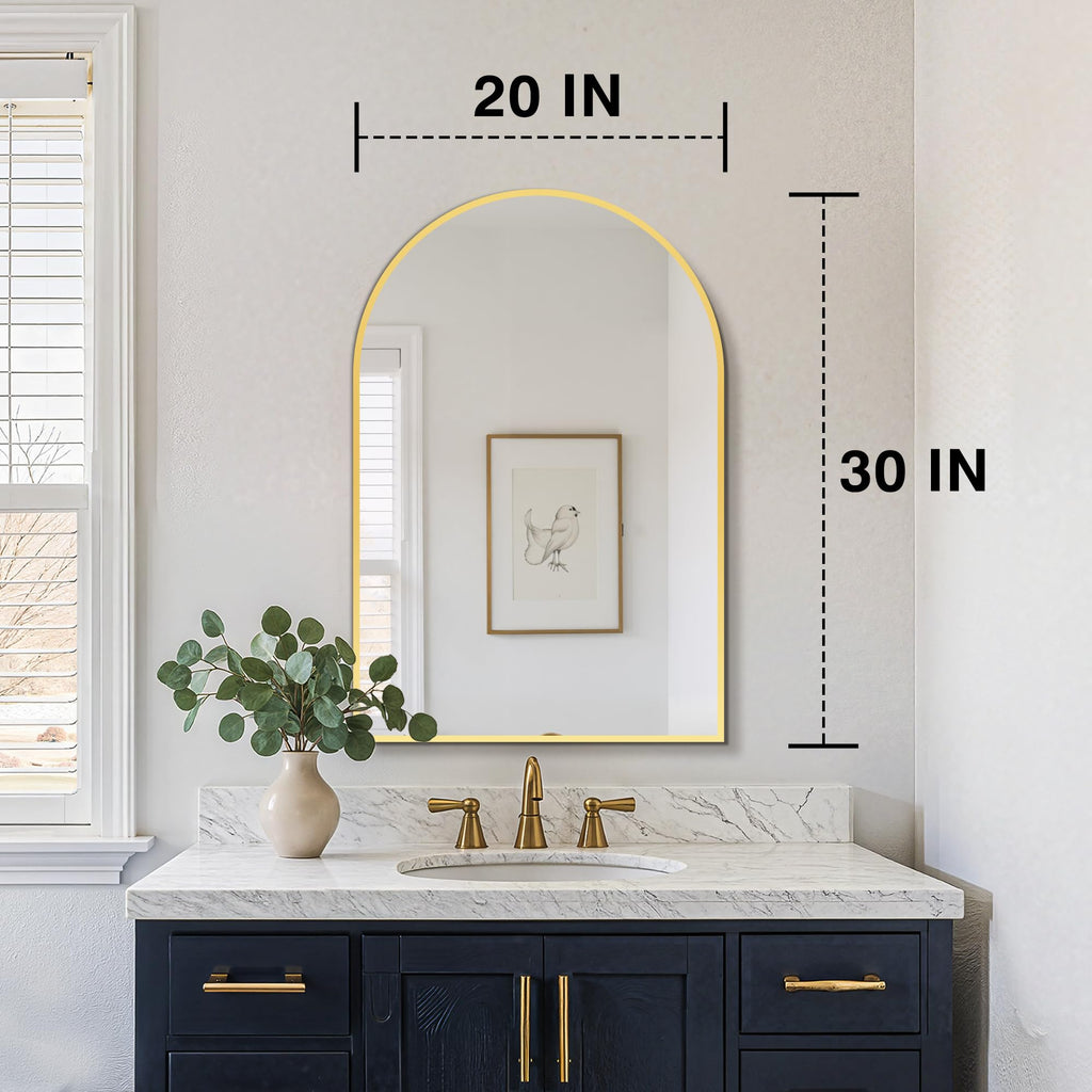 20" x 30" Arched Bathroom Vanity Mirror for Over Sink, Gold