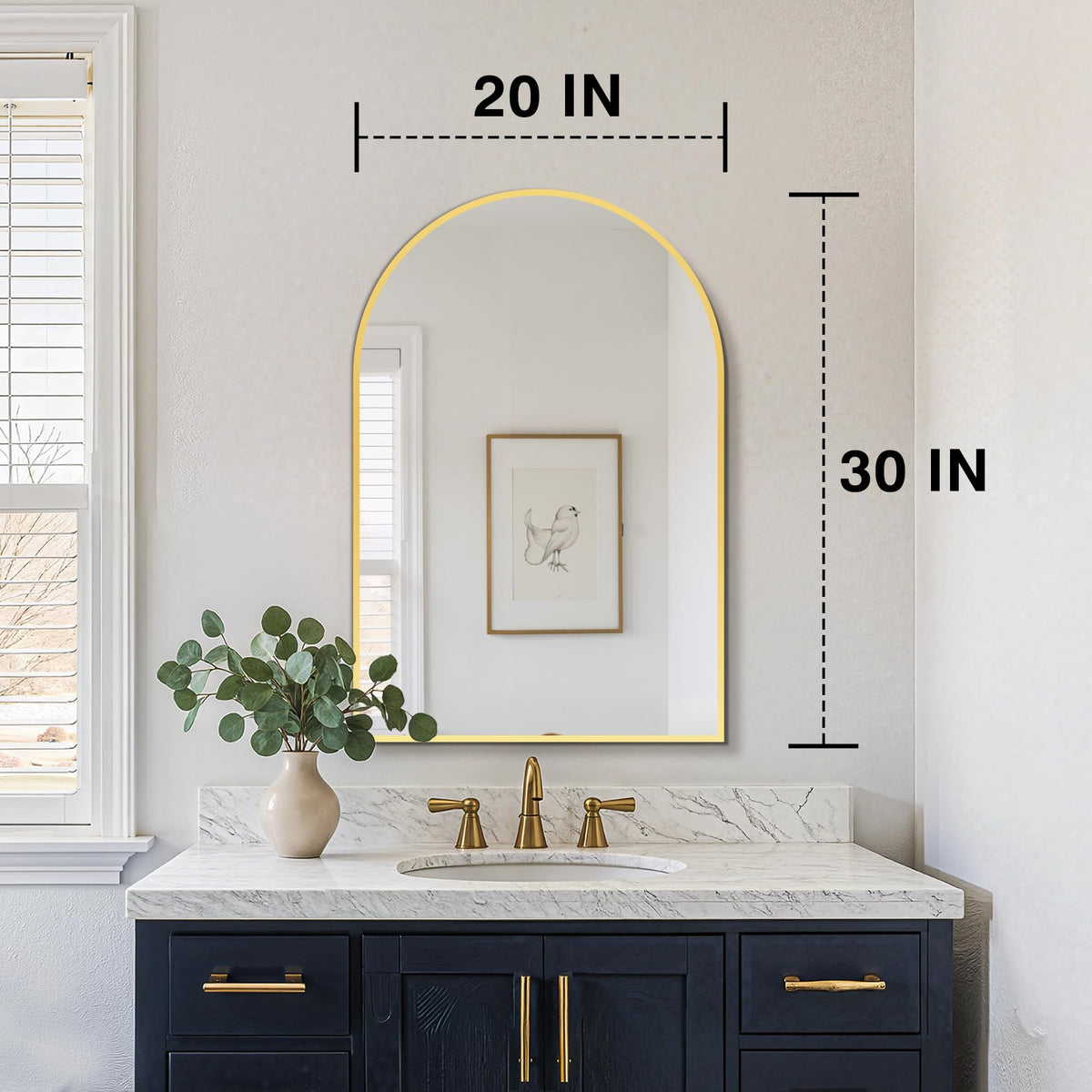 20" x 30" Arched Bathroom Vanity Mirror for Over Sink, Gold